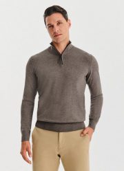 PAKO LORENTE – Brązowy sweter z rozpinaną stójką. Brązowe swetry męskie Pako Lorente, na jesień, m, bez wzorów, z poliesteru, bez kołnierzyka, bez ramiączek. Za 299.99 zł.