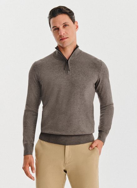 PAKO LORENTE – Brązowy sweter z rozpinaną stójką. Brązowe swetry męskie Pako Lorente, na jesień, m, bez wzorów, z poliesteru, bez kołnierzyka, bez ramiączek. Za 299.99 zł.