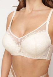 Jasnobeżowy Koronkowy Biustonosz Push-Up Evantia. Brązowe biustonosze Renee, bez wzorów, z koronki. Za 34.99 zł.