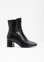 Krótkie botki sznurowane na obcasie klockowym. Czarne botki damskie bonprix, bez wzorów, eleganckie, bez obcasa, na obcasie, bez zapięcia. Za 142.99 zł.