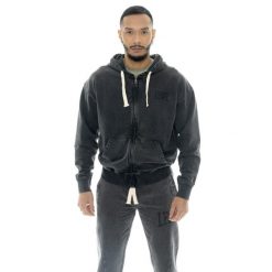 Bluza z bawełna z pełny zamek błyskawiczny na co dzień. Czarne bluzy męskie LEONE 1947 APPAREL, bez wzorów, z bawełny, sportowe, bez ramiączek, bez kaptura. W wyprzedaży za 191.56 zł.