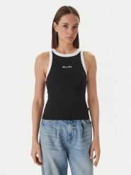 Guess Jeans Top W6GPZ8 KF641 Czarny Slim Fit. Czarne topy damskie Guess Jeans, xs, z aplikacjami, z bawełny, bez kołnierzyka, bez ramiączek. Za 159.99 zł.