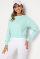 Miętowa Bluza z Dodatkiem Bawełny Wykończona Ściągaczami Evilaya. Zielone bluzy damskie Born2be, l, bez wzorów, z bawełny, sportowe, bez ramiączek, bez kaptura. Za 29.99 zł.