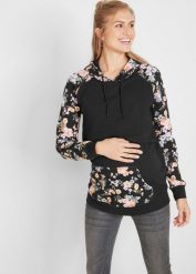 Miękka bluza 2 w 1, ciążowa i do karmienia piersią. Czarne bluzy damskie bonprix, bez wzorów, z dresówki, bez ramiączek, z kapturem. Za 144.99 zł.