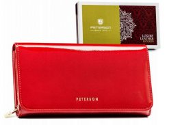 Portfel skórzany Peterson PTN 421077-SAF czerwony. Czerwone portfele damskie Peterson, z lakierowanej skóry. Za 147.99 zł.