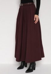 Bordowa Wiskozowa Spódnica o Rozkloszowanym Kroju z Paskiem z Klamrą Lawedisa. Czerwone spódnice damskie Born2be, do pracy, l, bez wzorów, z bawełny, biznesowe, maxi, rozkloszowane. Za 129.99 zł.