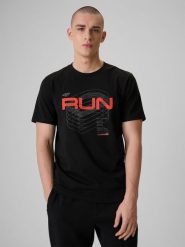 4F T-shirt regular z nadrukiem męski - czarny L. Czarne t-shirty męskie 4F, l, bez wzorów, z bawełny, bez kołnierzyka, bez ramiączek. Za 79.99 zł.