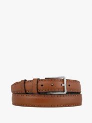 Rudy pasek ze skóry licowej. Brązowe paski męskie Ryłko, z denimu, casualowe. Za 129.99 zł.