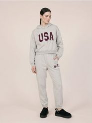 Bluza hoodie z napisem USA - szary. Szare bluzy damskie Sinsay, l, bez wzorów, bez ramiączek, bez kaptura. Za 49.99 zł.
