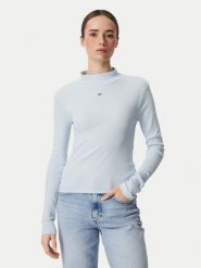 Tommy Jeans Bluzka Essential DW0DW19830 Niebieski jasny Slim Fit. Niebieskie bluzki damskie Tommy Jeans, l, bez wzorów, z bawełny, bez kołnierzyka, bez ramiączek. Za 209.99 zł.