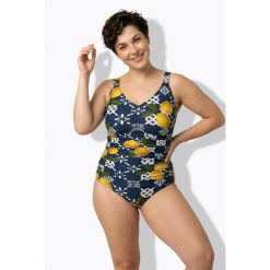 Damskie Strój kąpielowy cytryny miękkie miseczki koraliki z recyklingu. Niebieskie stroje kąpielowe damskie Ulla Popken, plus size, bez wzorów, z elastanu. W wyprzedaży za 191.99 zł.