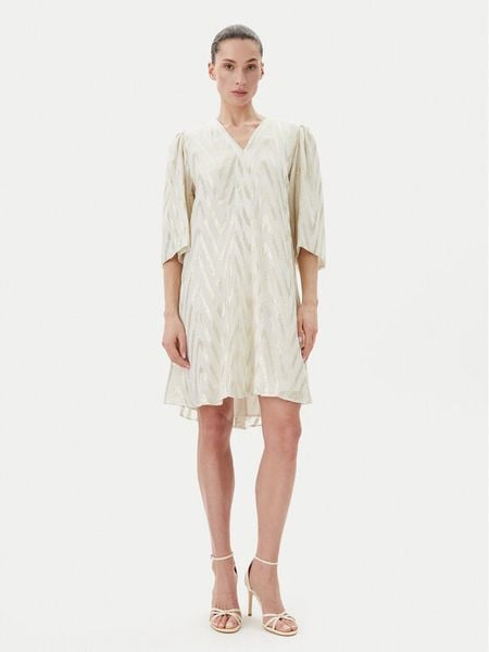 Bruuns Bazaar Sukienka koktajlowa BBW4579 Beżowy Regular Fit. Brązowe sukienki damskie Bruuns Bazaar, bez wzorów, z wiskozy, wizytowe, bez kołnierzyka, bez ramiączek. Za 359.99 zł.