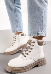 Białe Traperki Mocno Ocieplone Sztucznym Futerkiem Janeka. Białe trapery damskie Renee, z jeansu, bez zapięcia. Za 79.99 zł.