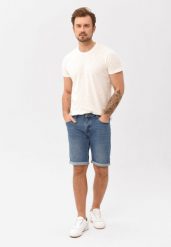 Szorty jeansowe, Comfort Fit, E-MEAR. Niebieskie szorty męskie Volcano, bez wzorów, z elastanu. Za 159.99 zł.