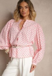 Różowa Bawełniana Koszula w Kratkę Vichy i Serduszka Halorwena. Czerwone koszule damskie Renee, m, bez wzorów, z bawełny, eleganckie, bez kołnierzyka, bez ramiączek. Za 119.99 zł.