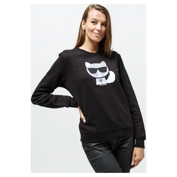 Karl Lagerfeld Bluza Ikonic Choupette , czarny, rozmiar XS. Czarne bluzy damskie KARL LAGERFELD, s, bez wzorów, z materiału, bez ramiączek, bez kaptura. Za 699.99 zł.