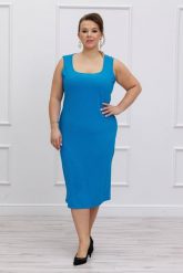 Klasyczna sukienka z prążkiem Kobiecość na lato w kolorze lazurowego wybrzeża duże rozmiary XXL. Niebieskie sukienki damskie Moda Size Plus Iwanek, na co dzień, na lato, l, bez wzorów, z elastanu, eleganckie, bez kołnierzyka, bez ramiączek, mini, dopasowane. Za 199.90 zł.