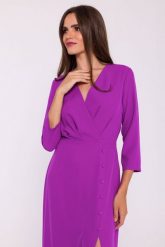 Elegancka sukienka rozkloszowana kopertowy dekolt lawenda. Sukienki damskie Stylove, xxl, bez wzorów, z elastanu, eleganckie, bez kołnierzyka, bez ramiączek, dopasowane. Za 359.00 zł.