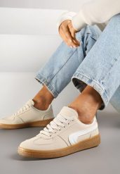 Beżowe Casualowe Sneakersy Typu Kultowe Tenisówki Ablerri. Brązowe trampki i tenisówki damskie Renee, bez wzorów, bez zapięcia. Za 79.99 zł.
