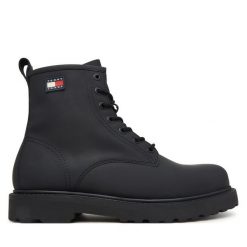 Trzewiki Tommy Jeans. Czarne botki męskie Tommy Jeans, bez wzorów, z jeansu, bez obcasa, bez zapięcia. Za 649.99 zł.