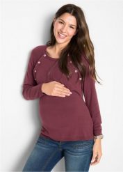 Sweter z cienkiej dzianiny 2 w 1 na okres ciąży i podczas karmienia piersią z cienkiej dzianiny. Czerwone swetry nierozpinane damskie bonprix, bez wzorów, z dzianiny, bez kołnierzyka, moda ciążowa, bez ramiączek. Za 119.99 zł.