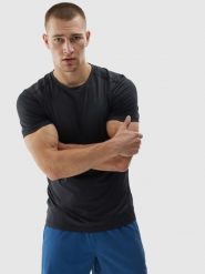 4F Koszulka treningowa szybkoschnąca męska - czarna L. Czarne koszulki sportowe męskie 4F, l, bez wzorów, z dzianiny, bez ramiączek, na fitness i siłownię. Za 79.99 zł.