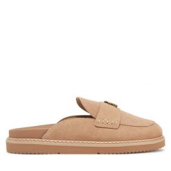 Klapki Tommy Hilfiger. Brązowe klapki damskie Tommy Hilfiger, bez wzorów, bez obcasa, bez zapięcia. Za 529.99 zł.