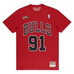 Koszulka Chicago Bulls. Czerwone bluzki damskie Mitchell & Ness, bez wzorów, sportowe, bez kołnierzyka, bez ramiączek. Za 252.00 zł.