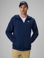 4F Bluza dresowa regular z kapturem męska - granatowa XXL. Niebieskie bluzy męskie 4F, m, bez wzorów, z bawełny, z kapturem. Za 199.99 zł.