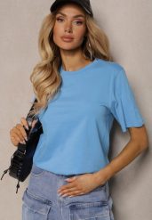 Jasnoniebieska Koszulka T-shirt Bawełniany o Klasycznym Fasonie Wasella. Niebieskie bluzki damskie Renee, l, bez wzorów, z bawełny, klasyczne, bez kołnierzyka, bez ramiączek. Za 24.99 zł.