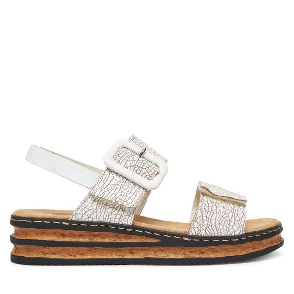 Sandały Rieker. Białe sandały damskie Rieker, bez wzorów, bez obcasa, na koturnie, bez zapięcia. Za 259.99 zł.