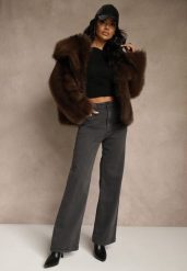 Ciemnoszare Jeansy High Waist z Szerokimi Nogawkami Vetimira. Szare jeansy damskie Renee, bez wzorów, z jeansu, z podwyższonym stanem. Za 109.99 zł.