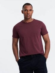 Klasyczny T-shirt męski bawełniany BASIC - bordowy V10 OM-TSBS-0146 - XL. Czerwone t-shirty męskie Ombre Clothing, l, bez wzorów, z bawełny, bez kołnierzyka, bez ramiączek. W wyprzedaży za 24.99 zł.