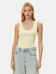 Guess Top W5GP29 KA0H1 Żółty Regular Fit. Żółte topy damskie Guess, s, z aplikacjami, z bawełny, bez kołnierzyka, bez ramiączek. Za 109.99 zł.