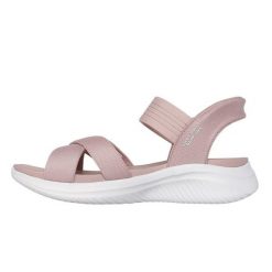 Sandały Skechers Model Slip - Ins Ultra Flex 3.0 Kolor Rose. Czerwone sandały damskie Skechers, bez wzorów, z tkaniny, bez obcasa, bez zapięcia. Za 291.99 zł.