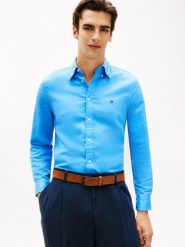 Tommy Hilfiger koszula casual z lnem Mężczyźni Regular Fit len niebieski, XL. Niebieskie koszule męskie Tommy Hilfiger, m, bez wzorów, z bawełny, casualowe, bez kołnierzyka, bez ramiączek. Za 379.95 zł.