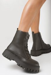 Zielone Botki Workery Sznurowane Suam. Zielone botki damskie Born2be, bez wzorów, militarne, z okrągłym noskiem, za kostkę, bez obcasa, na płaskiej podeszwie, bez zapięcia. Za 189.99 zł.