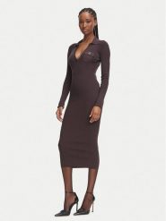 Elisabetta Franchi Sukienka dzianinowa AM-08B-66E2-V380 Brązowy ciemny Slim Fit. Brązowe sukienki damskie Elisabetta Franchi, bez wzorów, z dzianiny, bez kołnierzyka, bez ramiączek. Za 1,629.00 zł.