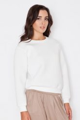 Ecru Bluza Damska z Okrągłym Dekoltem. Brązowe bluzy damskie Katrus, l, bez wzorów, z materiału, bez ramiączek, bez kaptura. Za 169.00 zł.