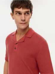 Strukturalny sweter polo - różowy. Czerwone swetry męskie Reserved, l, bez wzorów, z bawełny, bez kołnierzyka, bez ramiączek. Za 119.99 zł.