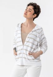 Bluza w paski z kapturem B-KIRA. Bluzy damskie Volcano, s, bez wzorów, z bawełny, sportowe, bez ramiączek, z kapturem. Za 189.99 zł.