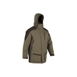 PARKA myśliwska IMPER SIBIR 500. Brązowe parki męskie SOLOGNAC, xl, bez wzorów, z elastanu, bez kołnierzyka, bez kaptura. Za 399.99 zł.