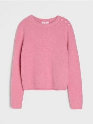 Sweter z domieszką wełny - różowy. Czerwone swetry nierozpinane damskie Sinsay, l, bez wzorów, z wełny, bez kołnierzyka, bez ramiączek. Za 39.99 zł.