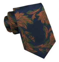 Klasyczny, Męski Krawat - Szeroki - Chattier - Granat w Pomarańczowo Zielony Wzór. Niebieskie krawaty i muchy Chattier, bez wzorów, z tkaniny, eleganckie. Za 49.00 zł.