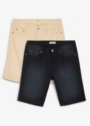 Lekkie bermudy z elastyczną wstawką w talii, z kolorowego denimu, regular fit (2 pary). Brązowe jeansy męskie bonprix, z denimu, klasyczne. Za 69.98 zł.