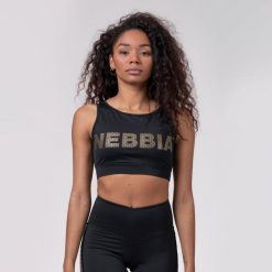 Stanik fitness cardio Nebbia Intense Gold Mesh Czarny. Czarne bielizna sportowa damska Nebbia, s, bez wzorów, z meshu. Za 129.99 zł.