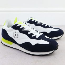 Skórzane półbuty sportowe męskie sneakersy biało-granatowe Big Star RR174408. Białe buty sportowe męskie BIG STAR, bez wzorów, z tkaniny, bez zapięcia. Za 153.00 zł.