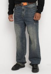 Niebieskie Bawełniane Jeansy Szerokie z Paskiem Lerisama. Niebieskie jeansy męskie Born2be, z bawełny, eleganckie. Za 129.99 zł.
