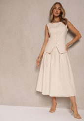 Beżowa Rozkloszowana Spódnica z Bawełną High Waist Katavira. Brązowe spódnice damskie Renee, na co dzień, l, bez wzorów, z bawełny, eleganckie, z podwyższonym stanem, maxi, proste. Za 119.99 zł.