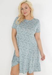 Zielono-Niebieska Trapezowa Sukienka Mini w Kwiatowy Wzór Aganis. Zielone sukienki damskie Born2be, l, z aplikacjami, z materiału, bez kołnierzyka, bez ramiączek, midi, rozkloszowane. Za 44.99 zł.